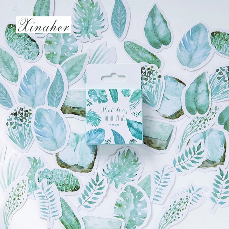 

XINAHER 45 pcs/box Mint diary paper sticker Green leaves decoration diy diary scrapbooking sticker children gift