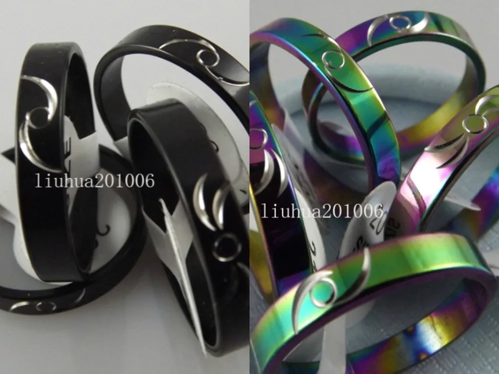 

WHOLESALE 10 Pcs Fashion Black and color mix cut flowers Stainless Steel Rings