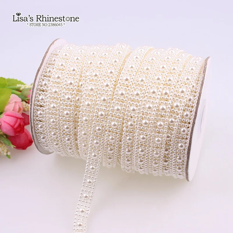 

2 Yard Cotton Fishing Line Artificial Ivory White Square Sun Flower Flatback Pearl Beads Chain DIY Garland Wedding Decoration