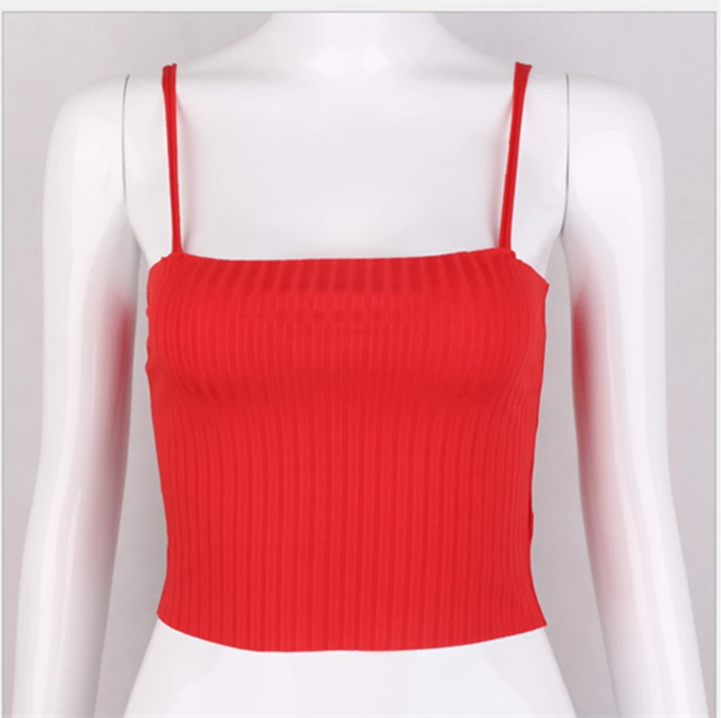 

NEW Summer Women Casual sleeveless sexy tank tops square collar solid red short slim camis tops