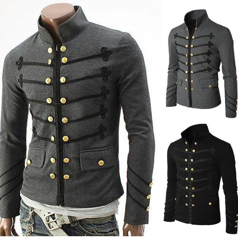 Chaqueta militar para hombre, Chaqueta punto con botones bordados, Top de sólido, uniforme abrigo de manga larga| Chaquetas| - AliExpress