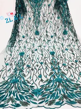 

New line sequins decorative beaded flower Africa Nigeria lace French net suitable for wedding dress skirt fabric 5 yards