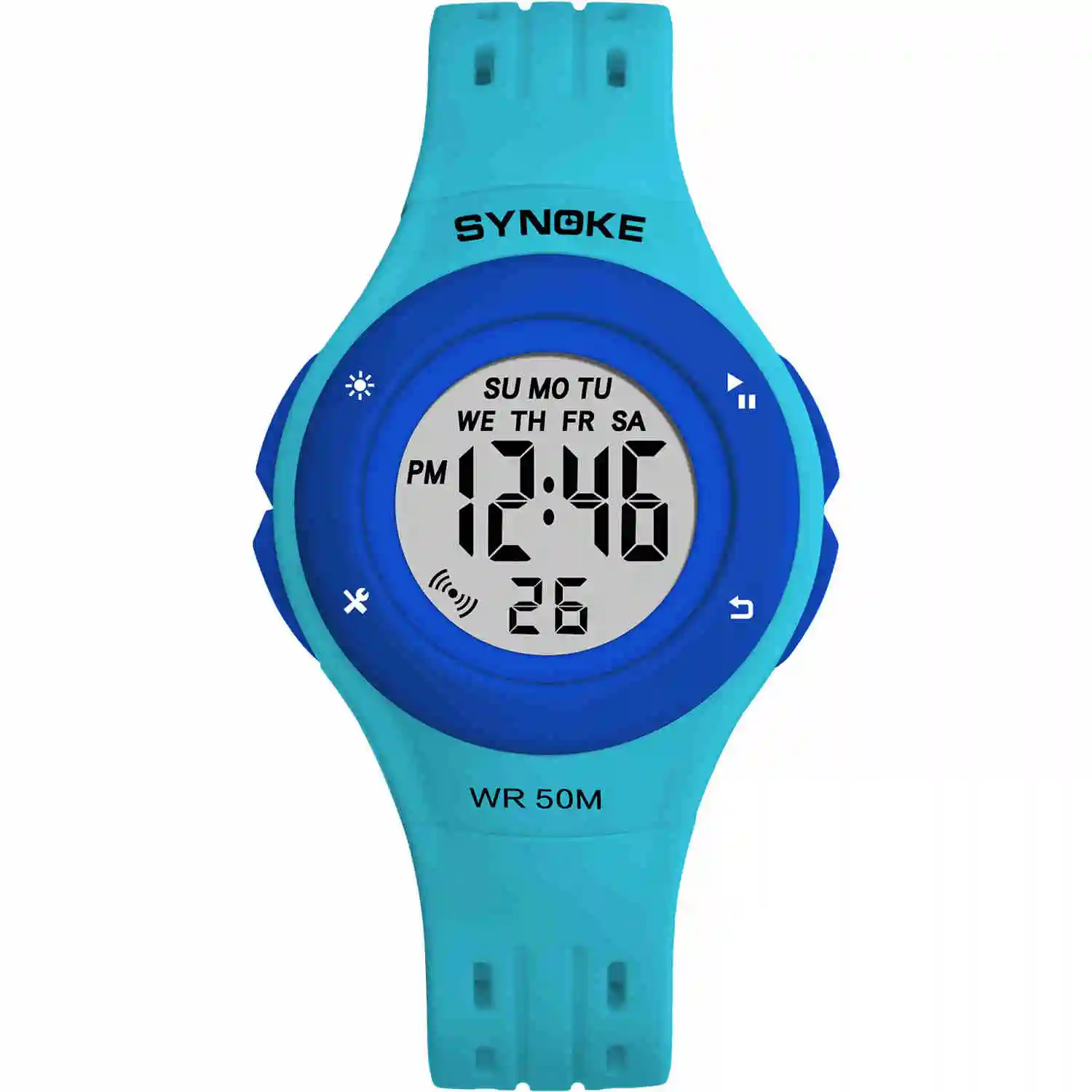 SYNOKE красочные светодиодный детские часы WR50M водонепроницаемые детские наручные часы будильник многофункциональные часы для девочек и мальчиков - Цвет: Синий