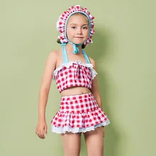 Купальник Раздельный детское бикини для девочек Biquini Детские купальники для подростков пляжная Танкини для купания дети прекрасный красный плед