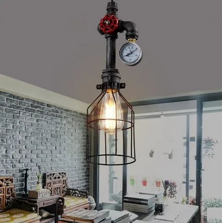 

American Loft Style Iron Water Pipe Lamp Edison Pendant Light Fixtures For Dining Room Hanging Vintage Industrial Lighting