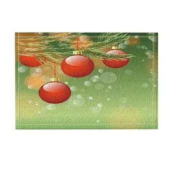 

Xmas Decor, Red Christmas in Green Fir Twig Bath Rugs, Non-Slip Funny Indoor Outdoor Doormat