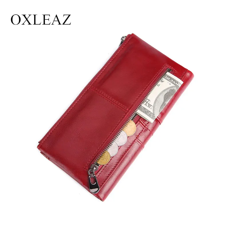 OXLEAZ новинка модные женские кошельки на застежке натуральная кожа двойная молния