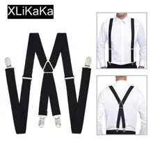 XLiKaKa 1 inç jartiyer erkekler düz renk Polyester elastik yetişkin kemer X şekli parantez 4 klipler ile kadınlar için