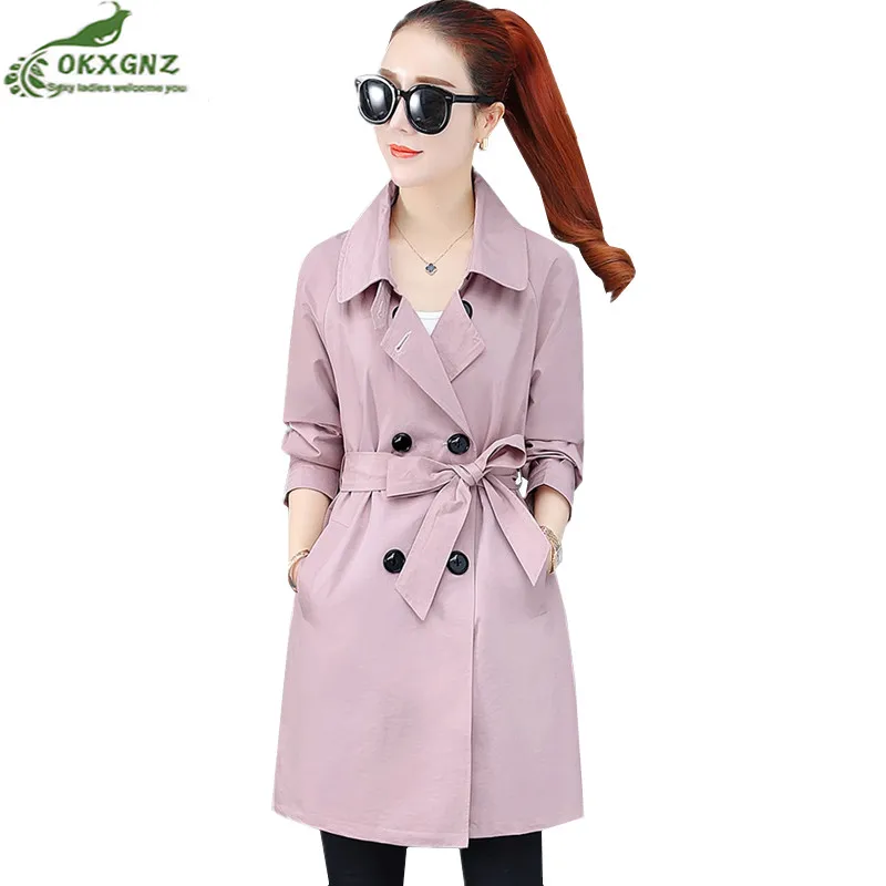 

2019 spring windbreaker Coat female new loose Women autumn outwear casual double-breasted Belt Cloak Mujer Mid-long Trench Coats