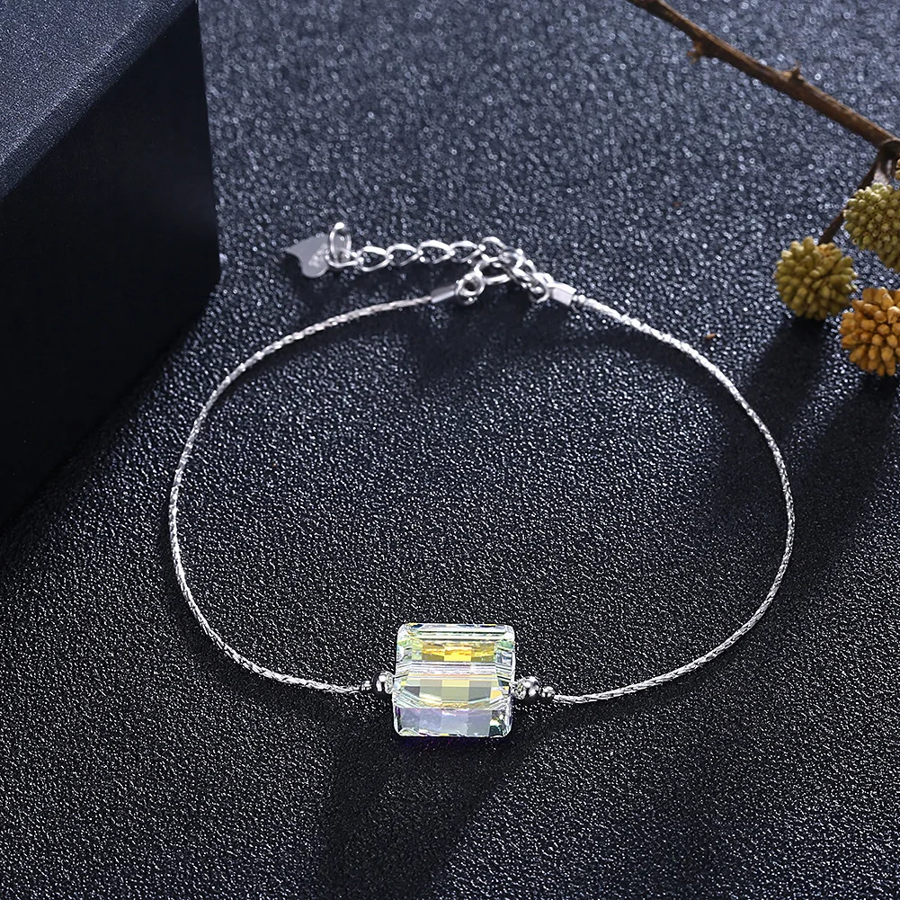 

Austria Elements Crystal Bracelet for Women European and American Fashion Jewelry 925 Sterling Silver Geometric Trendy Style