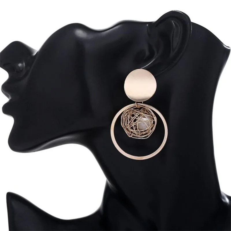 

fashion trendy simulated pearls inside golden ball dangle earrings for women party club show jewelry wear alloy fj852