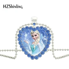 Новинка, ожерелье Снежной королевы с синим и белым кристаллом в форме сердца, подвеска в виде королевы Эльзы и Анны, ювелирные изделия из стекла, серебряные ожерелья, лучшие подарки для детей