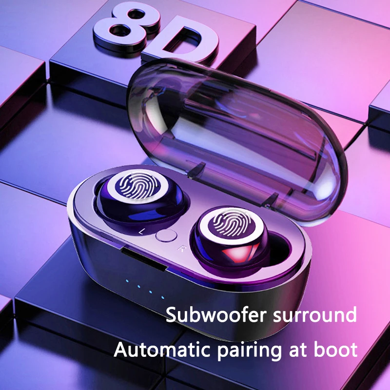 Economici TWS Senza Fili di Bluetooth del Trasduttore Auricolare Impermeabile di Sport Della Cuffia 5.0 con Box Di Ricarica di controllo Touch Auricolari Build in Mic Cuffie