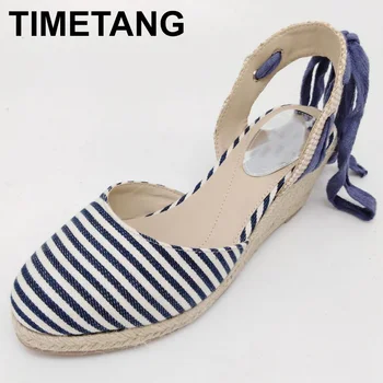 

TIMETANG 2018 summer designer shoes wedges hemp straw single cross strap shoes casual women's sandals E260