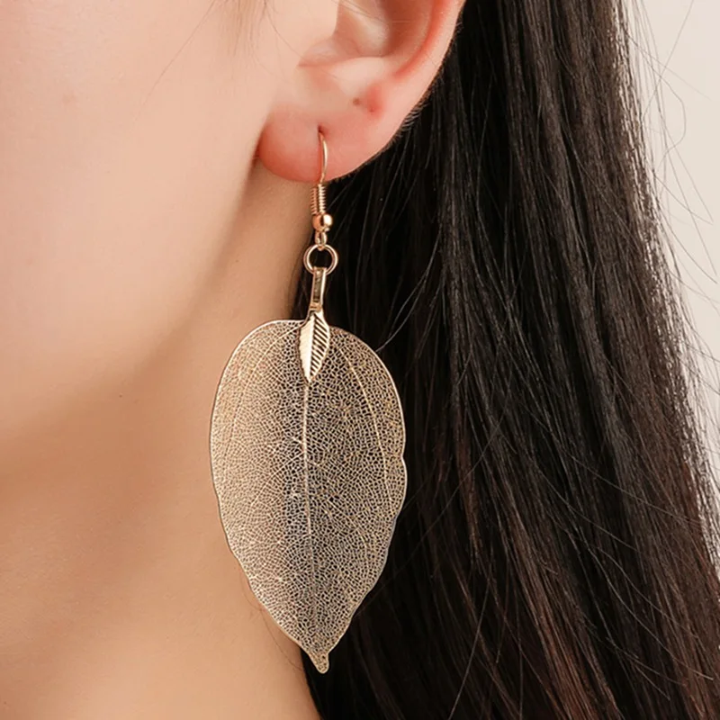 

Natural Real Leaf Earrings New Fashion Gold And Silver Big Statement Earrings For Women Tree Earrings