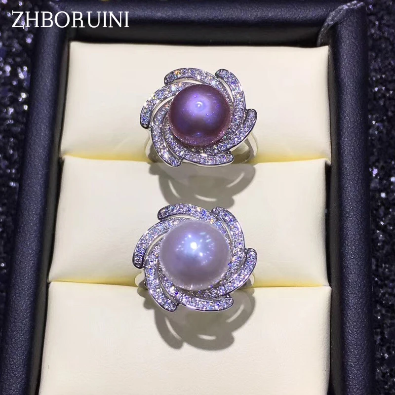 

ZHBORUINI 2019 Pearl Ring Quality Natural Freshwater Pearl 925 Sterling Silver Round Ring Jewelry For Women Drop Shipping Gift