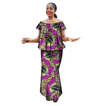 

African Women Plus Size Printed 2pcs Clothing Sets Dashiki Tshirt+Pencil Long Skirt African Lady's Fashion Party Suit