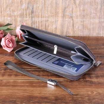 

Baellerry New Men's Business Long Wallet Bifold ID Card Holder Purse Checkbook Clutch Billfold 2018 Fashion Canvas+Faux leather