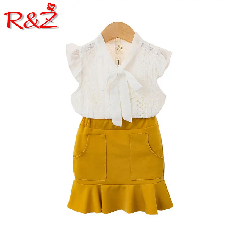 

R&Z Suit Children's Wear The New 2018 Han Edition Dress Lace Short-sleeved Summer Lotus Leaf Tail Two-piece Suit