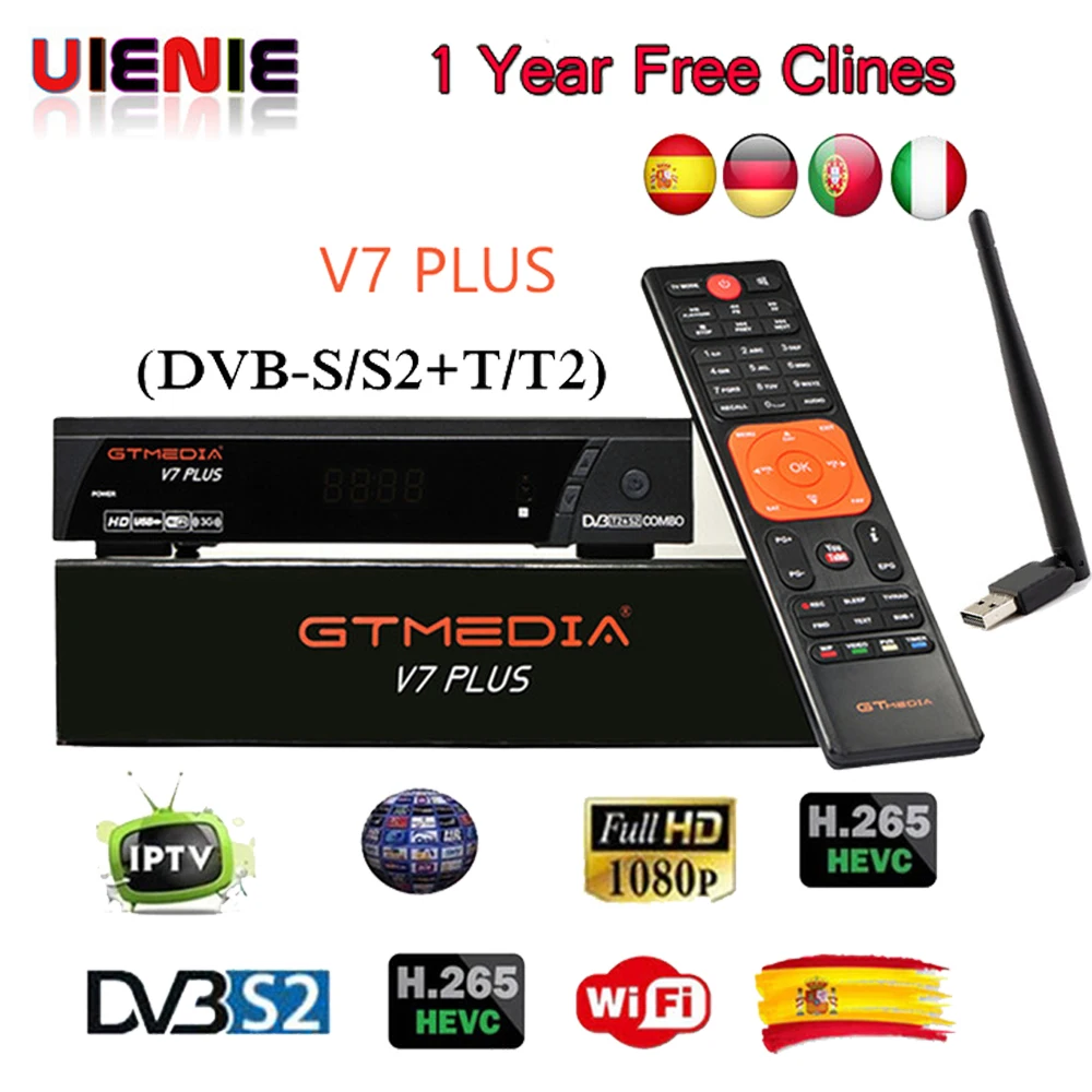

GTMedia V7 Plus Combo HD Digital DVB-S2/T2 Satellite TV Receiver+1 Year cccam Support Cccamd H.265 PowerVu TV Turner Set Top Box
