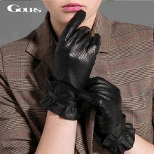 Gours зимние женские перчатки из натуральной кожи новые модные брендовые черные перчатки для вождения дышащие перчатки из козьей кожи GSL039