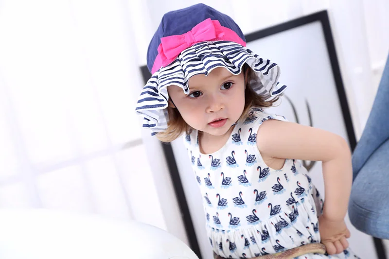 Rose Red Bow Baby Girls Hat Fashion Striped Bucket Hat For Girls Wide Brim Sun Cap Hat Spring Summer Panama Baby Girls Clothing (15)