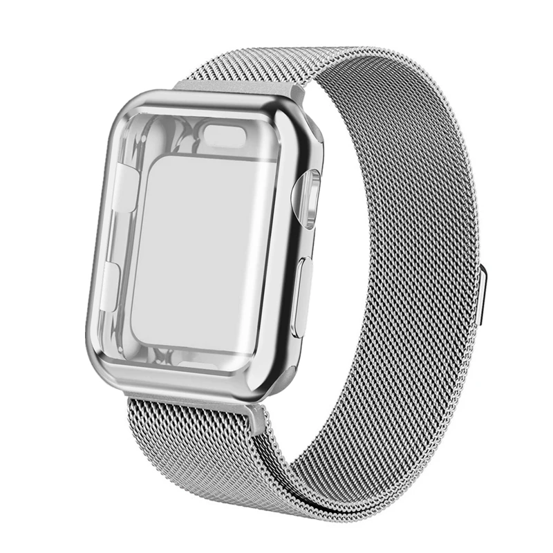 

ASHEI Mesh Milanese Loop Band for Apple Watch 38mm 42mm Strap with All-Around Protective TPU Case Watchband for iWatch Wristbelt
