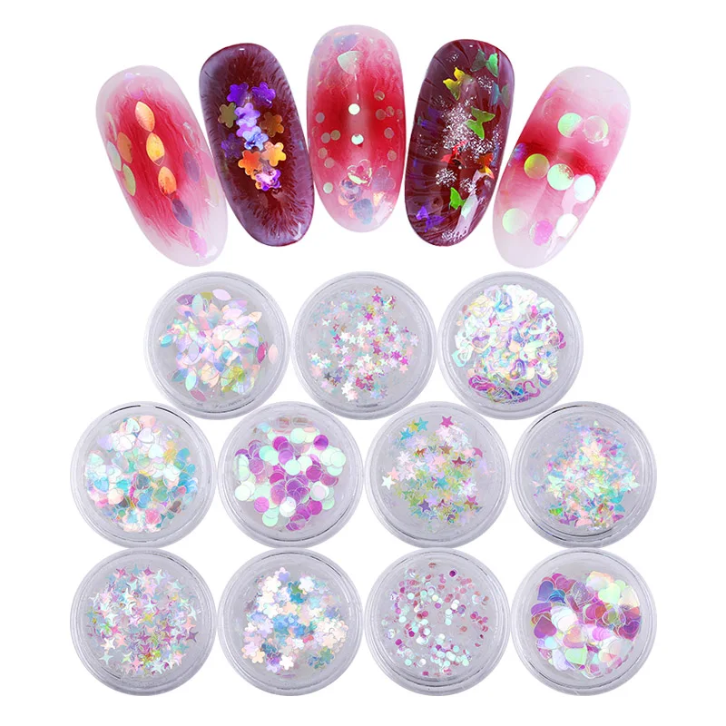 

Nail Sequins Holographic Nail Art Glitter Flakes Star Heart Flower Iridescent Paillette Manicure Design 1g