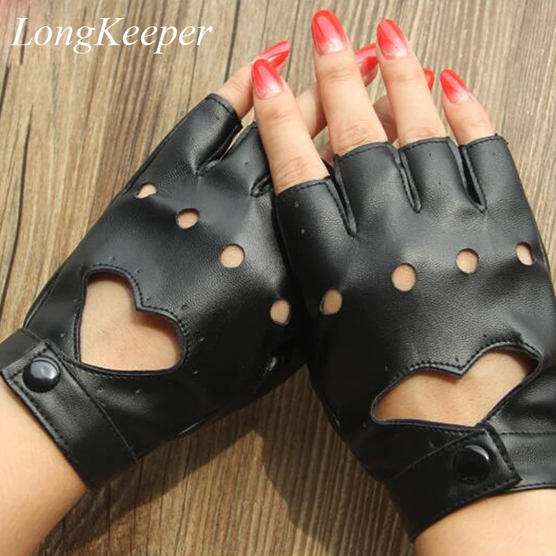 LongKeeper 1 пара Модные женские перчатки из ПУ кожи с открытыми пальцами для показа