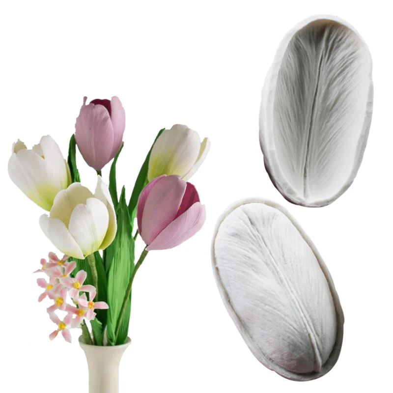 

New 2pcs Tulip Leaves Silicone Mold Fondant Mould Cake Decorating Tools Chocolate Gumpaste Molds, Sugarcraft, Kitchen Gadgets