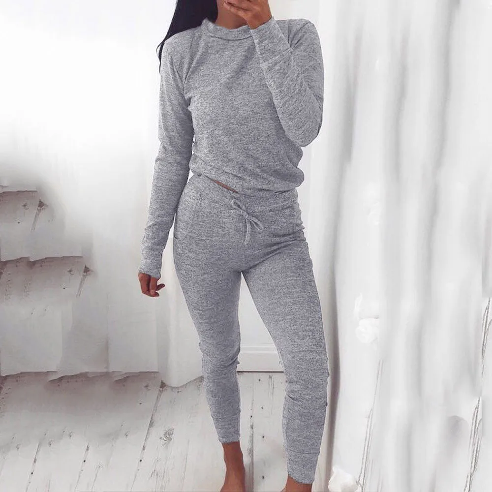 

Temperament Goddess Set 2019 Spring and Winter New Women's Fashion Simple solid color Tops Knit Pants Bottom Pack Two-piece Set