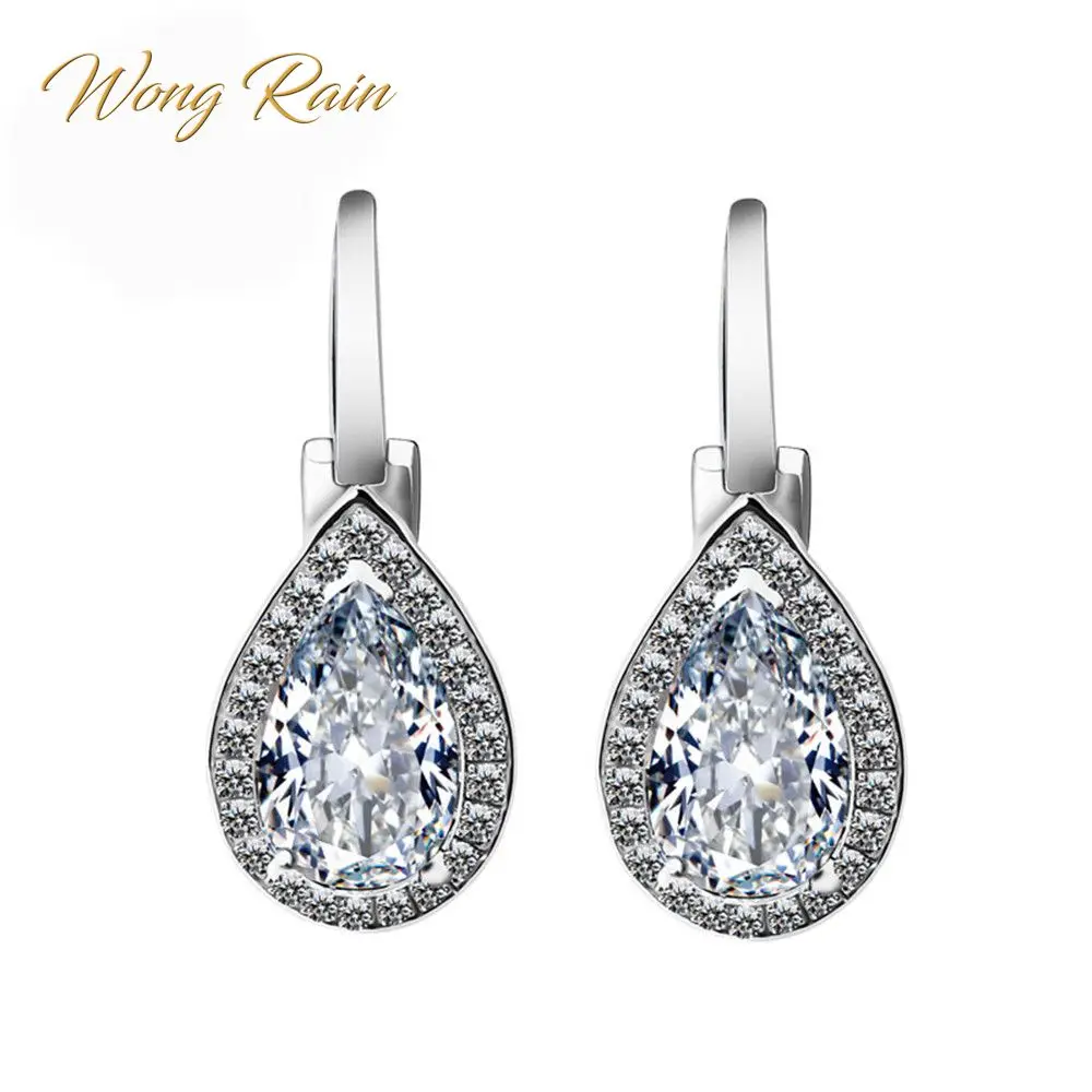 

Wong Rain 100% 925 Sterling Silver Water Drop Created Moissanite Gemstone Drop Dangle Hook Earrings White Gold Jewelry Wholesale
