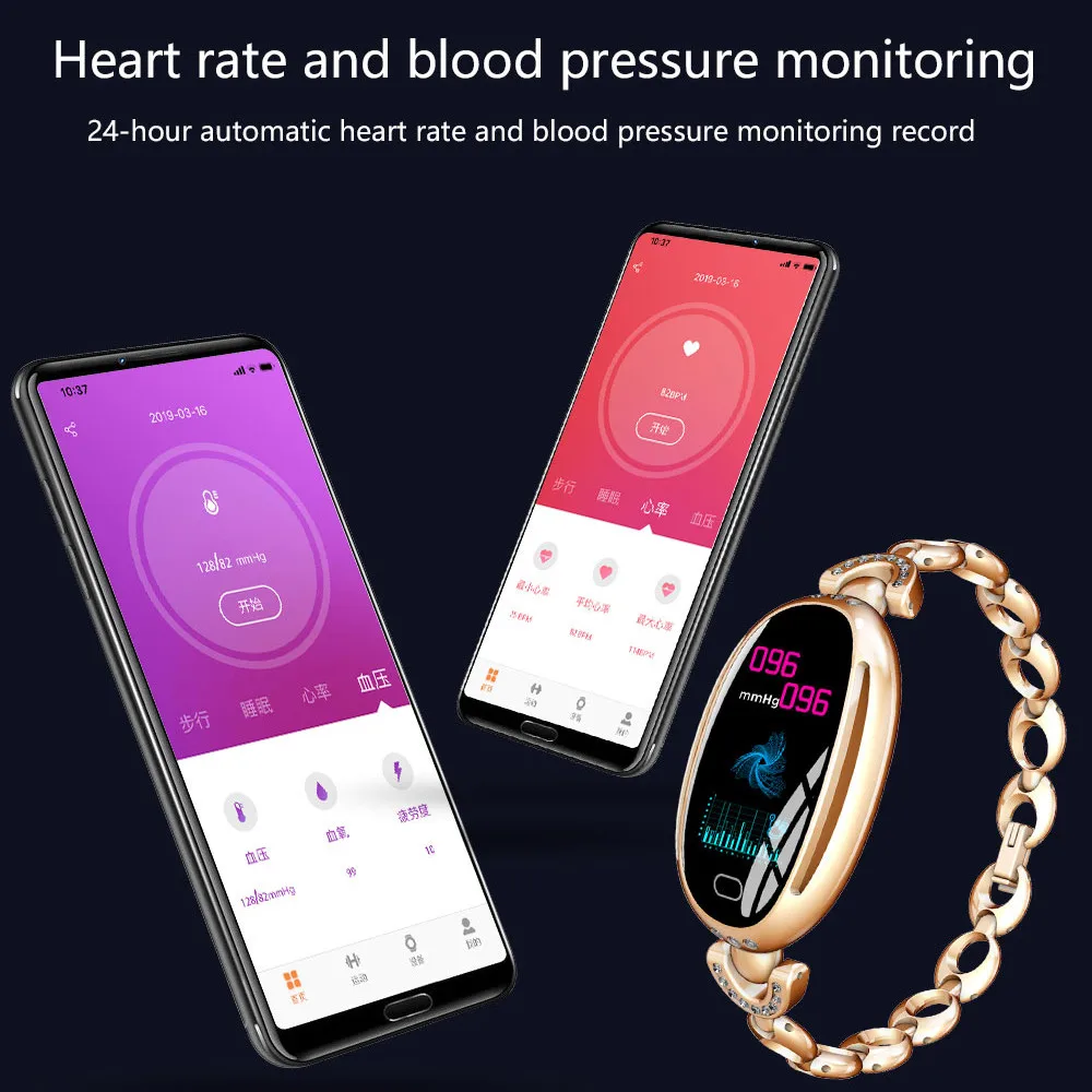 0.96 Inch Fashion Smart Bracelet Women Smart Band Heart Rate Blood Pressure Monitor Waterproof Fitness Long Standby Smartband