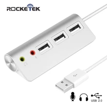 Rocketek multi usb 2 0 hub port adapter splitter Aluminum External Stereo Sound for MacBook computer
