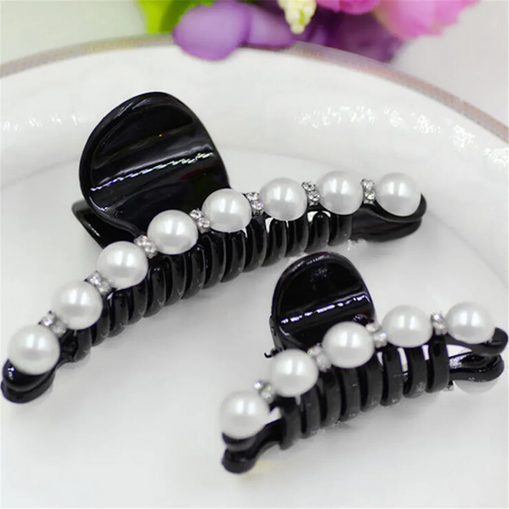 Black Big Rhinestone Hairpins For Women Pearl Hair Clips Crab Hair Claws For Girls Barrettes Headwear Hair Pins Accessories