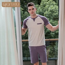 Летние Для Мужчин's Повседневное пижамные комплекты мужской с коротким рукавом с круглым вырезом Футболка и половина Штаны Для мужчин хлопковый пижамный комплект Большие размеры