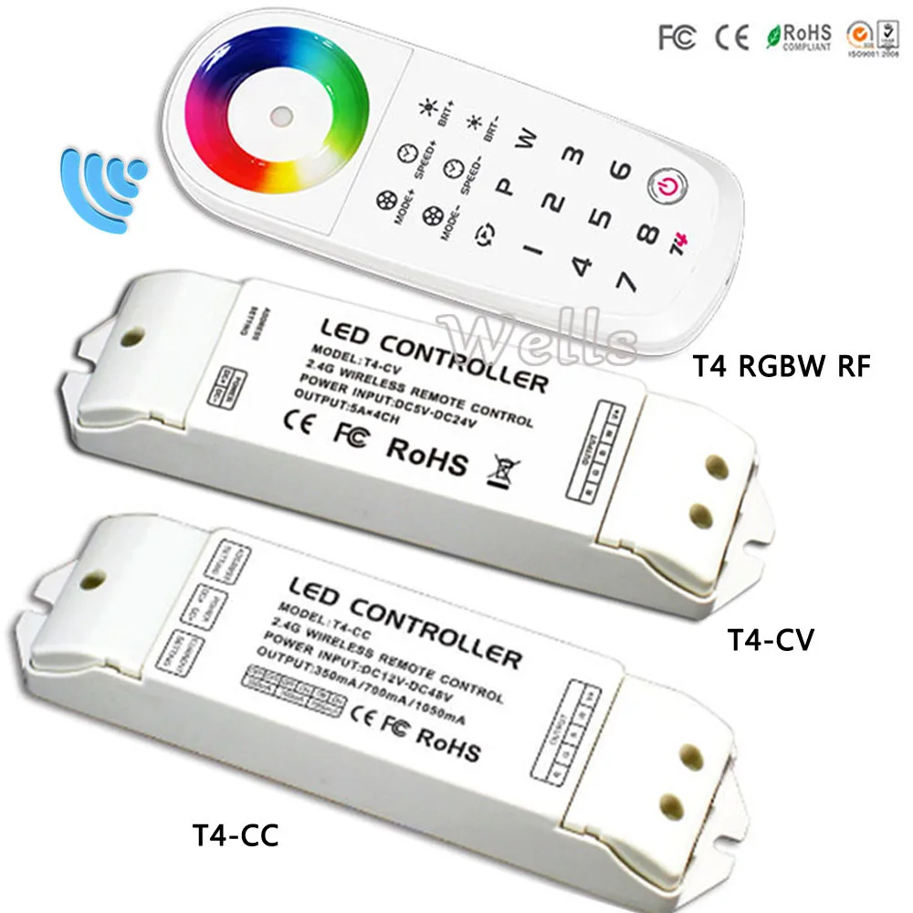 

New 2.4G LED RGBW Controller T4 Remote 8 Zone Wireless Sync/zone RGBW Controller T4-CV receiver for RGBW led strip