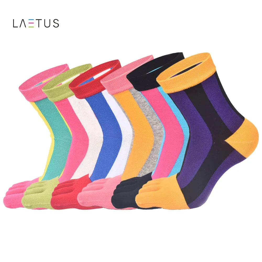 Laetus Novelty Colorful Striped Toe Crew Socks New Style Womens Cotton