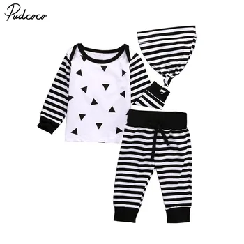 

Autumn Winter Cute Newborn Baby Girls Clothes Cotton T-shirt Tops Long Sleeve Striped Leggings Pants Hat Outfits Set 3pcs