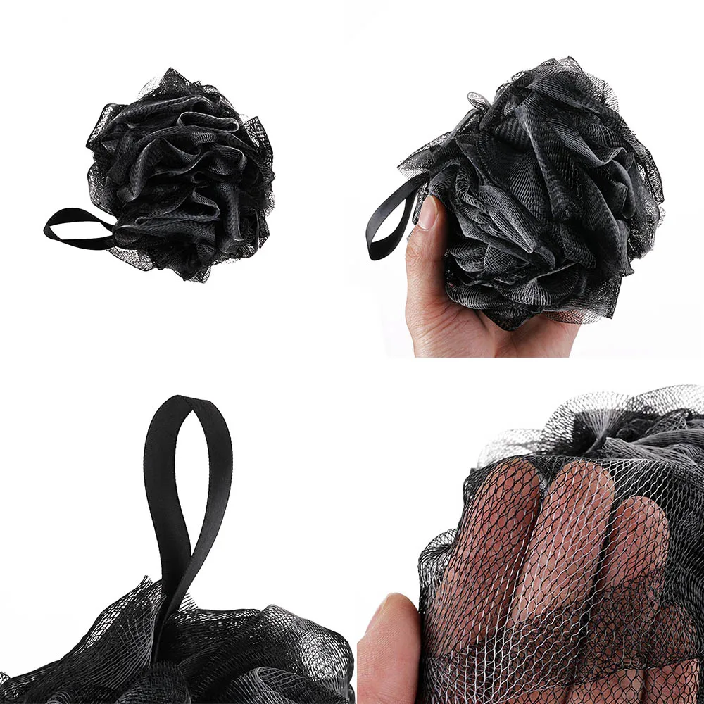 

New Fashion Luxury Loofah Shower Pouf Black Luffa Sponge Exfoliating Mesh Pouf Washing Cleaning Sponge Bathroom Supplies