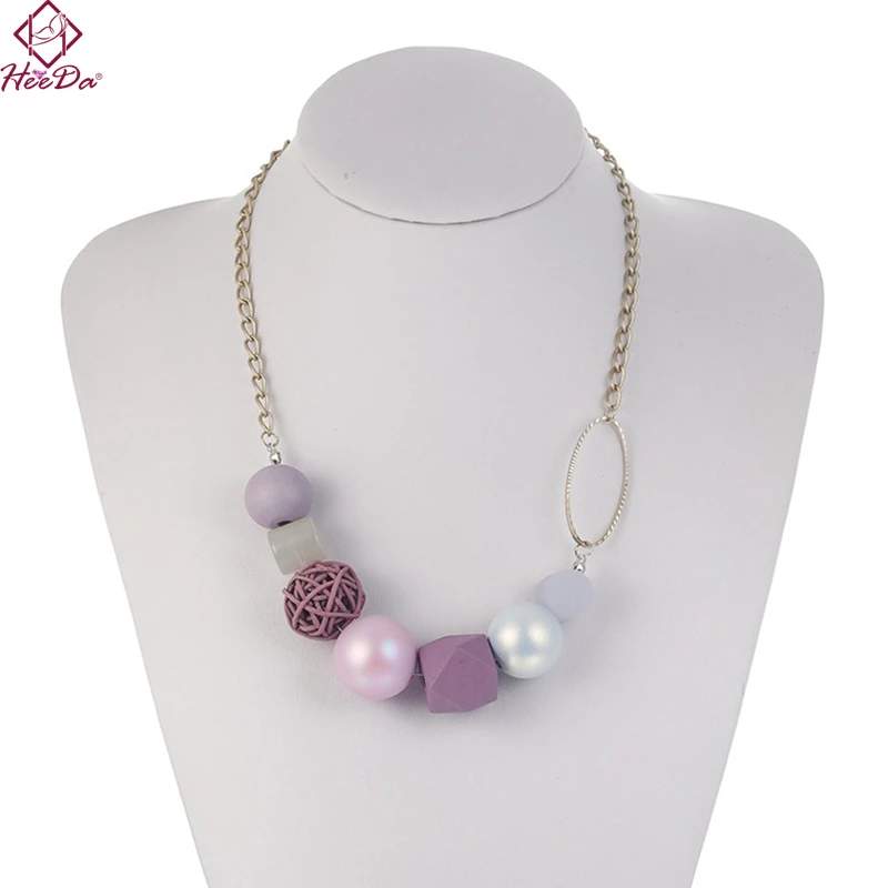 

Bohemia Fashion Candy Colors Wood Beads Pendant Necklace Women Summer Graceful Sweater Chain Geometric Simple Strand Jewelry