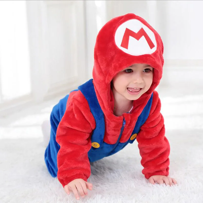 Детские пижамы кигуруми с принтом «Супер Марио», комбинезоны для новорожденных, боди-комбинезон с изображением животных, костюм с капюшоном, зимний комбинезон - Цвет: mario