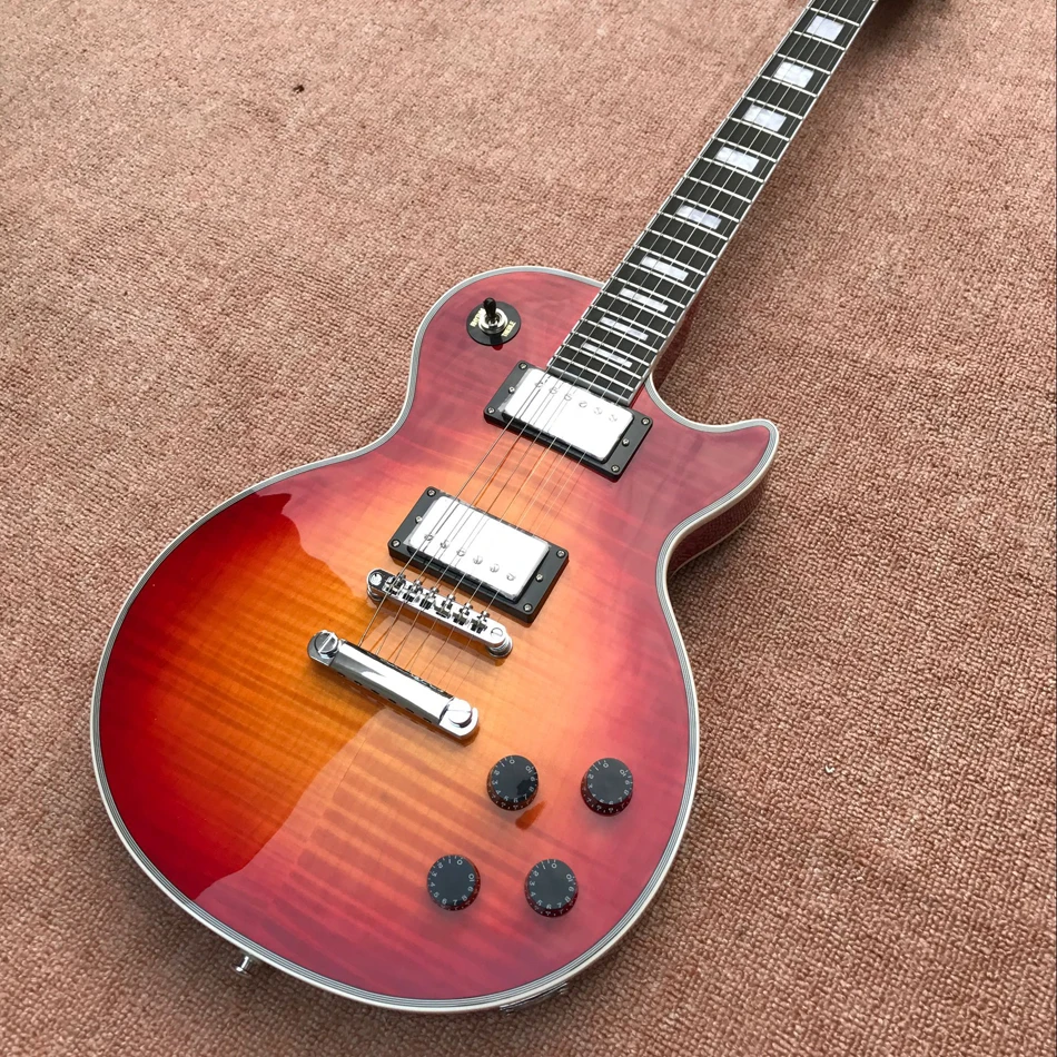 Custom Shop LP ebony flame top electric guitar, colors available, free