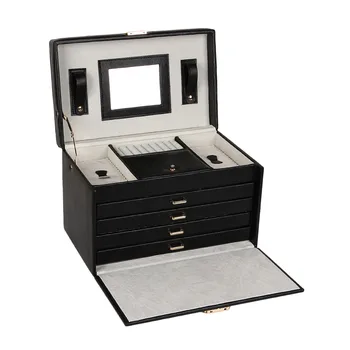 

Black Large Jewelry Boxes PU Leather Case Velvet Jewellery Organizer Rings Bracelet Display Lock Holder Women Girls Gift ROWLING