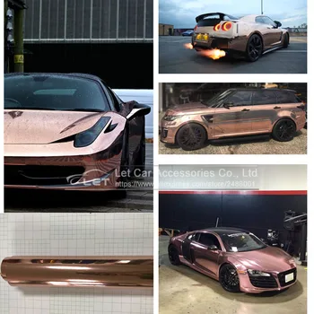 شراءعالية لمط 1.52x20 M/لفة للماء الأشعة فوق البنفسجية المحمية ارتفع الذهب مرآة الكروم الفينيل التفاف طبقة صفيحة سيارة ملصقا صائق