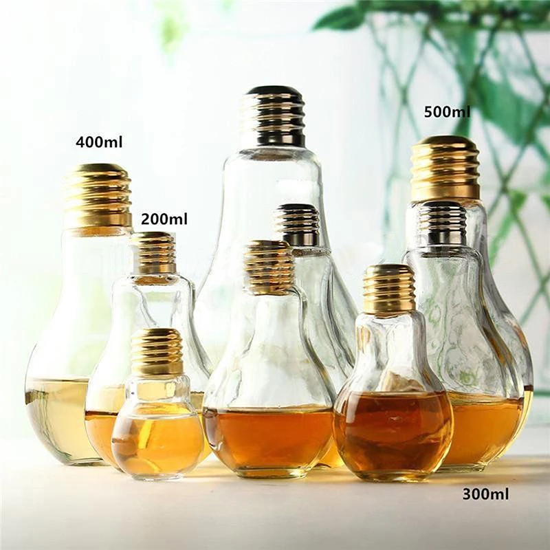 New Bottle Tea Glass Creative Light Bulb Water Shipping Drink Containers Transparent Clear Glass Cup Bottle for Bar Deco Cup