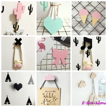 

hooks rails Nordic Cactus Wall Clothes Wall Sticker Decor Clothing Hanger Wooden Anchor Kids Room Children Birthday Gift Hook