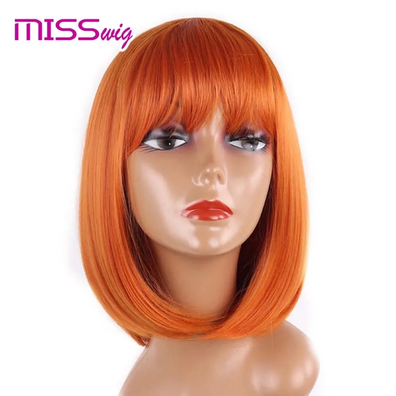 

MISS WIG Short Straight Orange Color Bob Hair Short Wigs for Black Women 6 Color Available Synthetic Wig High Temperature Fiber