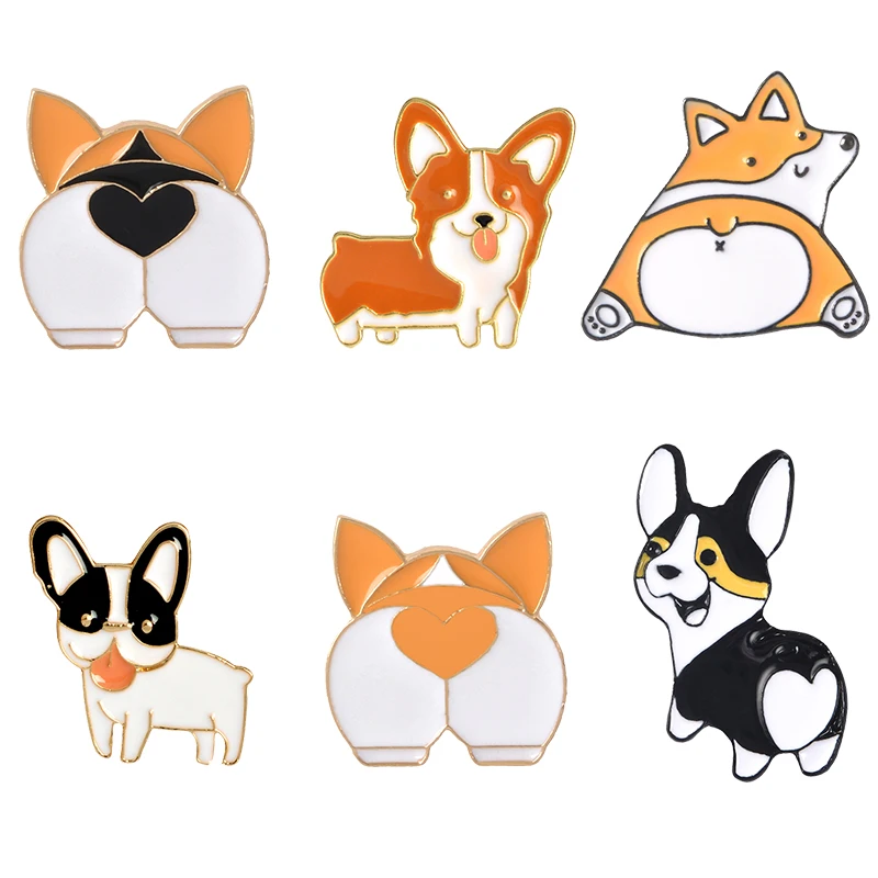 

Cute Funny Heart Butt Dog Corgi Bulldog Brooch Enamel Pins Cartoon Animal Bag Clothes Accessories Jewelry Gift for Women Men