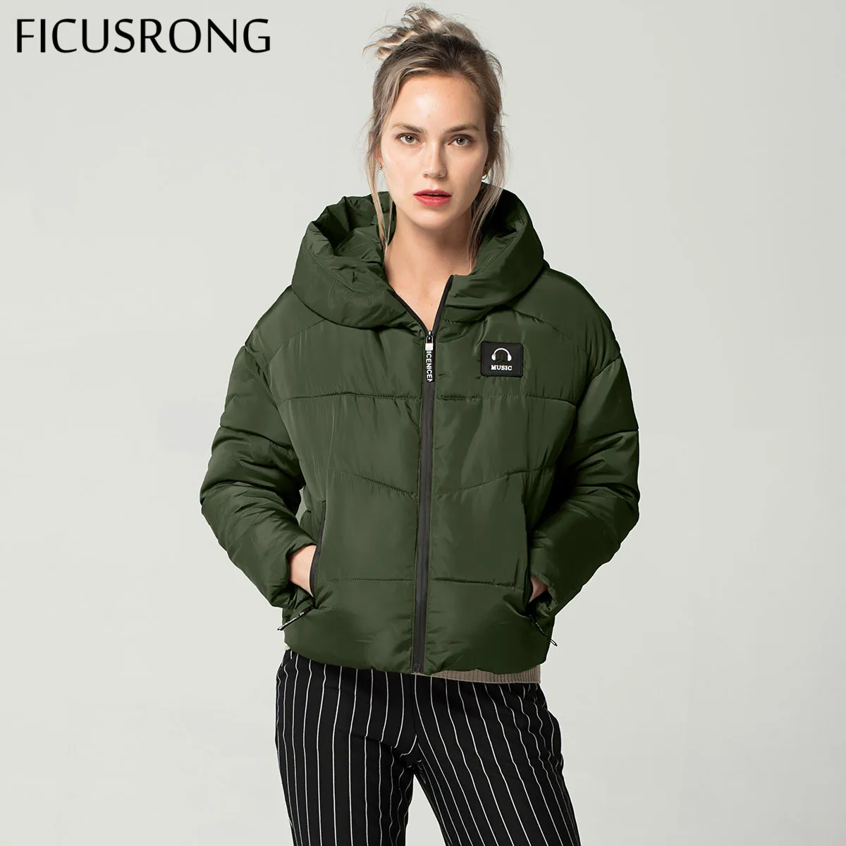 FICUSRONG New Fashion Winter Jacket Women Parkas Thick Outerwear Womens Hooded Coats Female Slim Cotton Padded Basic Jacket Tops